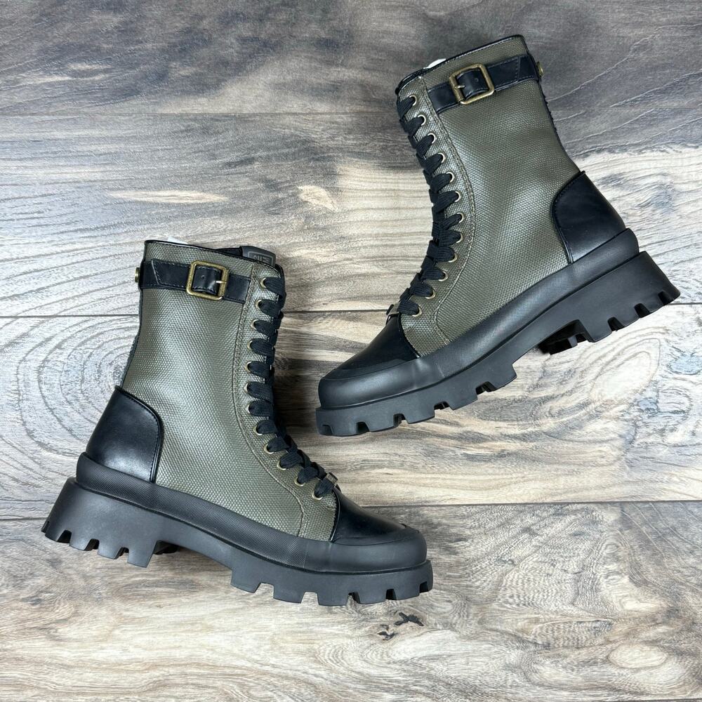 NIB Steve Madden Matriarch Leather Mixed Media Ankle Combat Boots Olive Multi 8M - Picture 2 of 10